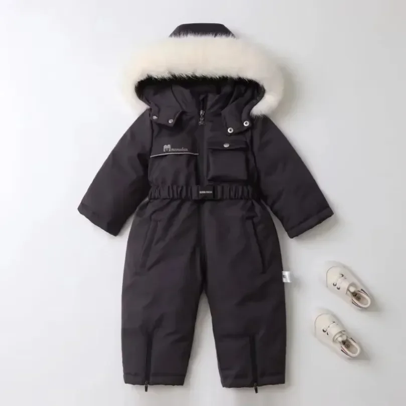 

Kid's Ski Suit 2-5Y Fur Lining Boy Snow Suit Wear Girsl Warm Overalls 2024 Winter Children's Thicken Snowsuit Jumpsuit New