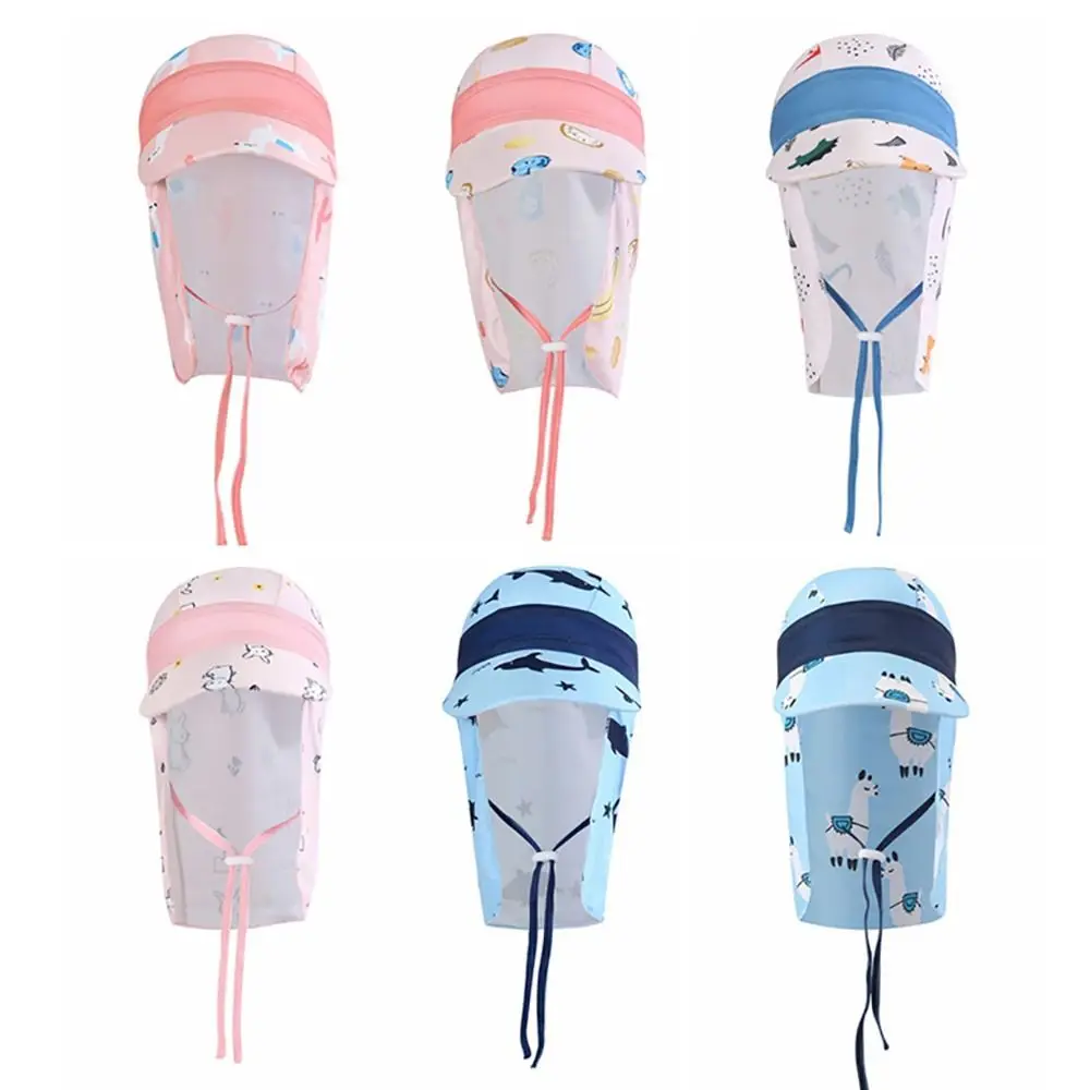 

Windproof Children's Swimming Cap Neck Protection Anti UV Large Brim Sunshade Hat Adjustable Breathable Kids Bucket Hats Summer