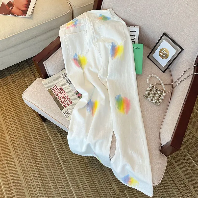 White Wide Leg Jeans for Women Summer 2023 New High Waist Slim Loose Fit Small Straight Leg Design Pants High Waisted Jeans