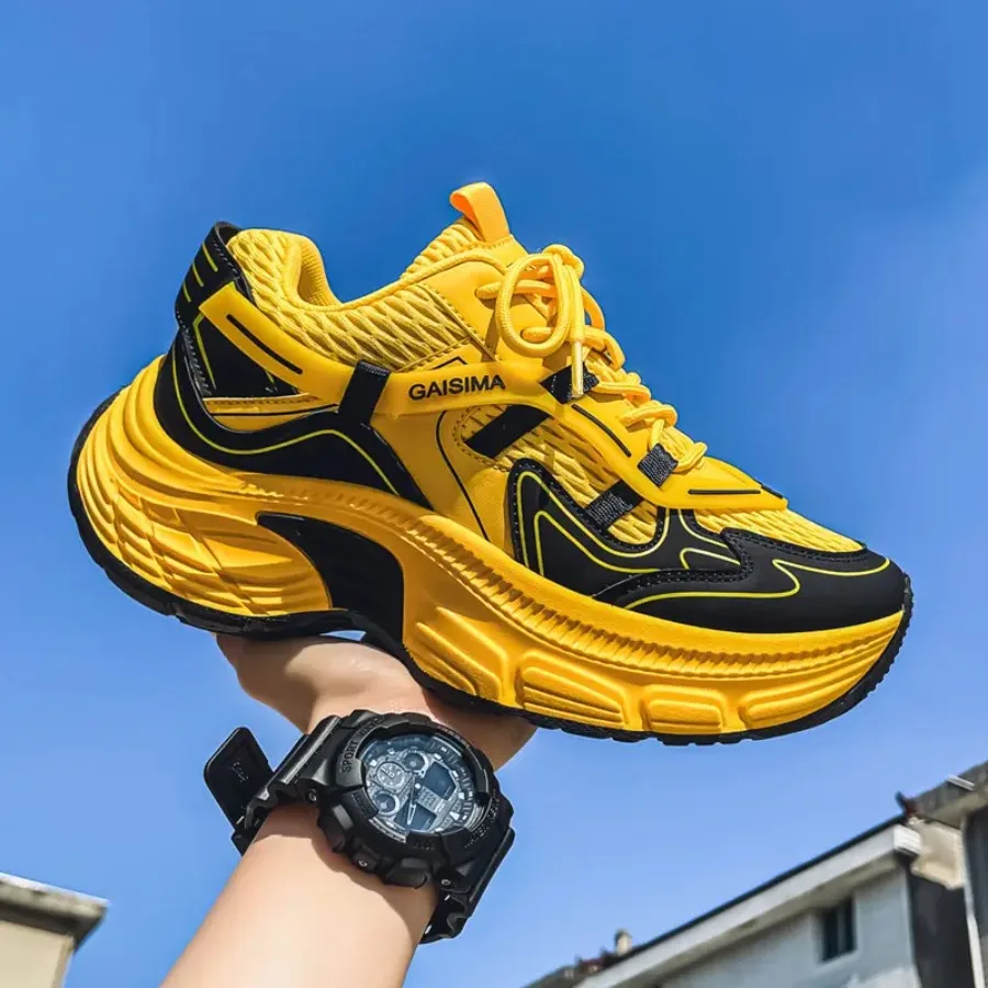 

Men's Height-Increasing Sneakers with Thick Platform Sole - Upper and Sole Cushioning Suitable for - Wear Low-Top Lace-Up Sneak