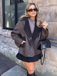 Thick Faux Leather Jackets for Women Autumn Winter Warm Jackets Woman 2024 Faux Wool Coats Long Sleeve Oversized Jacket