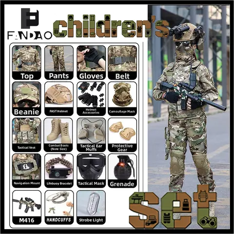 Kids Military Tactical Training Outfit Set Boys Girls Special Forces Camo Soldier Combat Costumes for Children's CS Cosplay