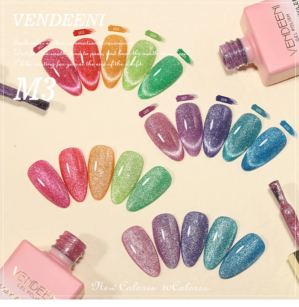 Vendeeni 10 Farben/Set Fluoreszierender Diamant-Katzenaugen-Gel-Nagellack Glitzer Magnetischer UV-Soak-Off-Gel-Lack mit Display – Detail 11
