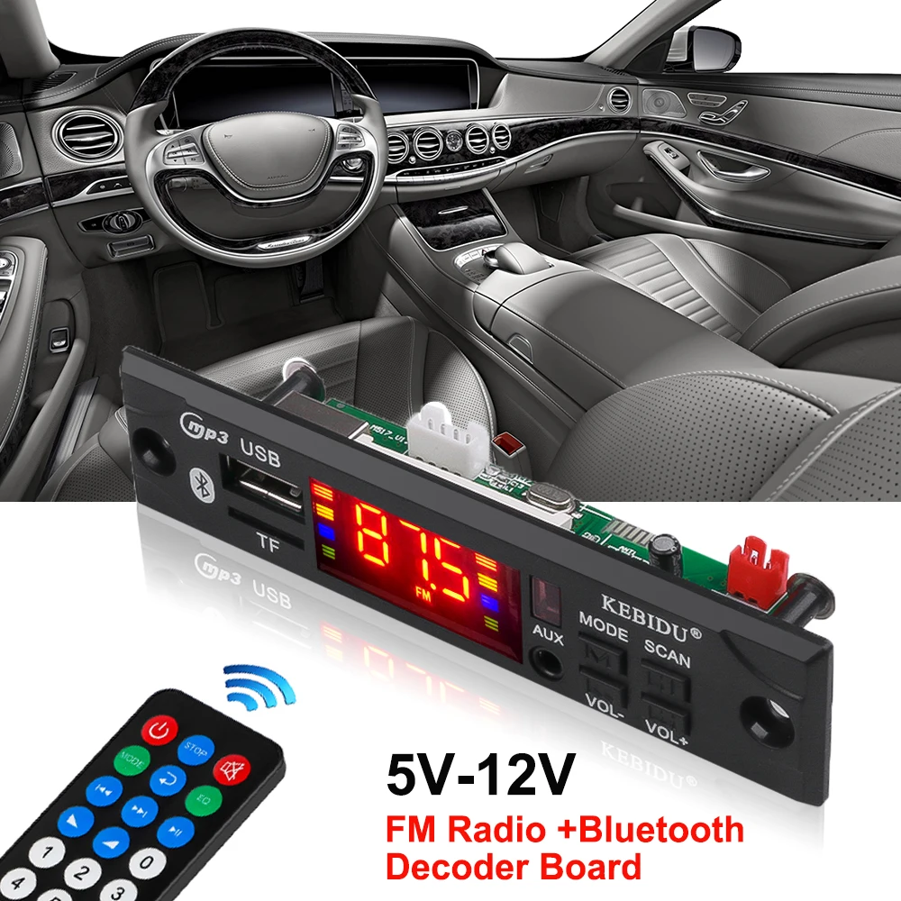 Handsfree DC 7V 12V MP3 Decoder Board Bluetooth Car USB TF Music Module FM AUX Radio For 2*20W 40W Amplifier Speaker Player