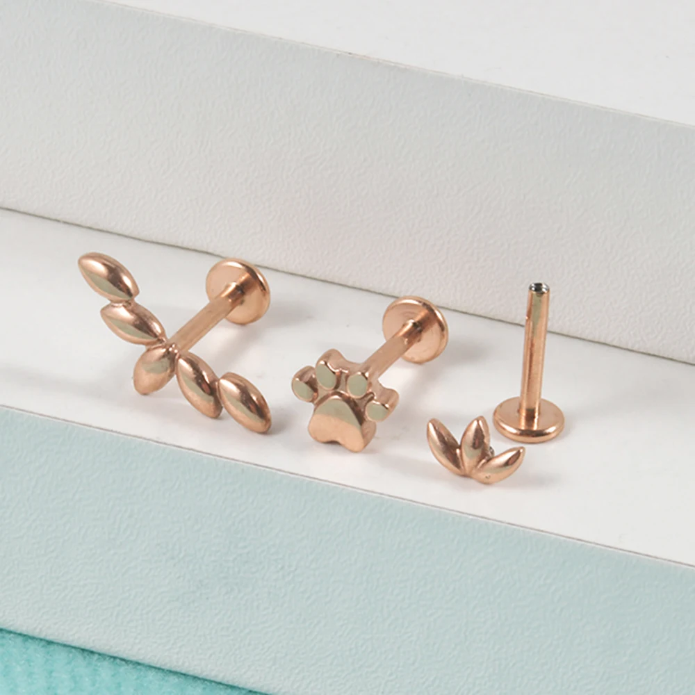 1PC Surgical Steel Marquise Internal Thread Gold Plated Ear Tragus Cartilage Piercing Helix Earring Labret Lip Studs Jewelry