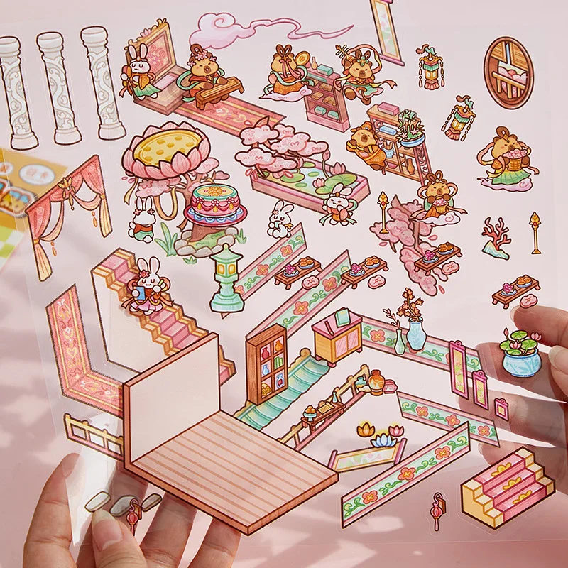 Flying Dolphin Landscape Stickers Cute Cartoon 3D Miniature Scene Journal Stickers