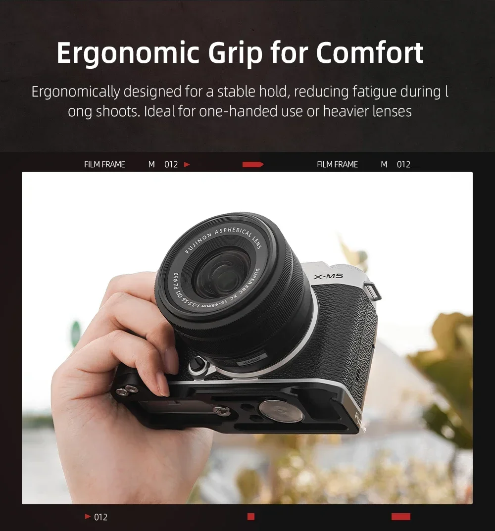 قبضة كاميرا Flymile/قوس L لكاميرا FUJIFILM X-M5 بدون مرآة معدنية + قبضة خشبية تدعم محول نظام Arca-Swiss القابل للتمديد