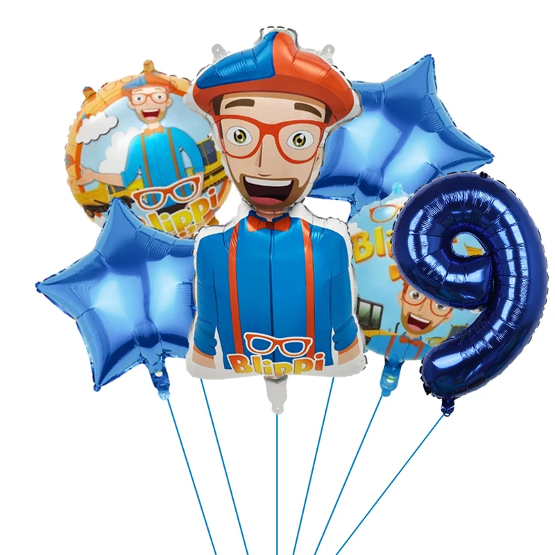 Blippi Theme Birthday Aluminum Foil Balloons 32inch Blue Number Children Blippi Birthday Party Decor Supplies Baby Shower Toys