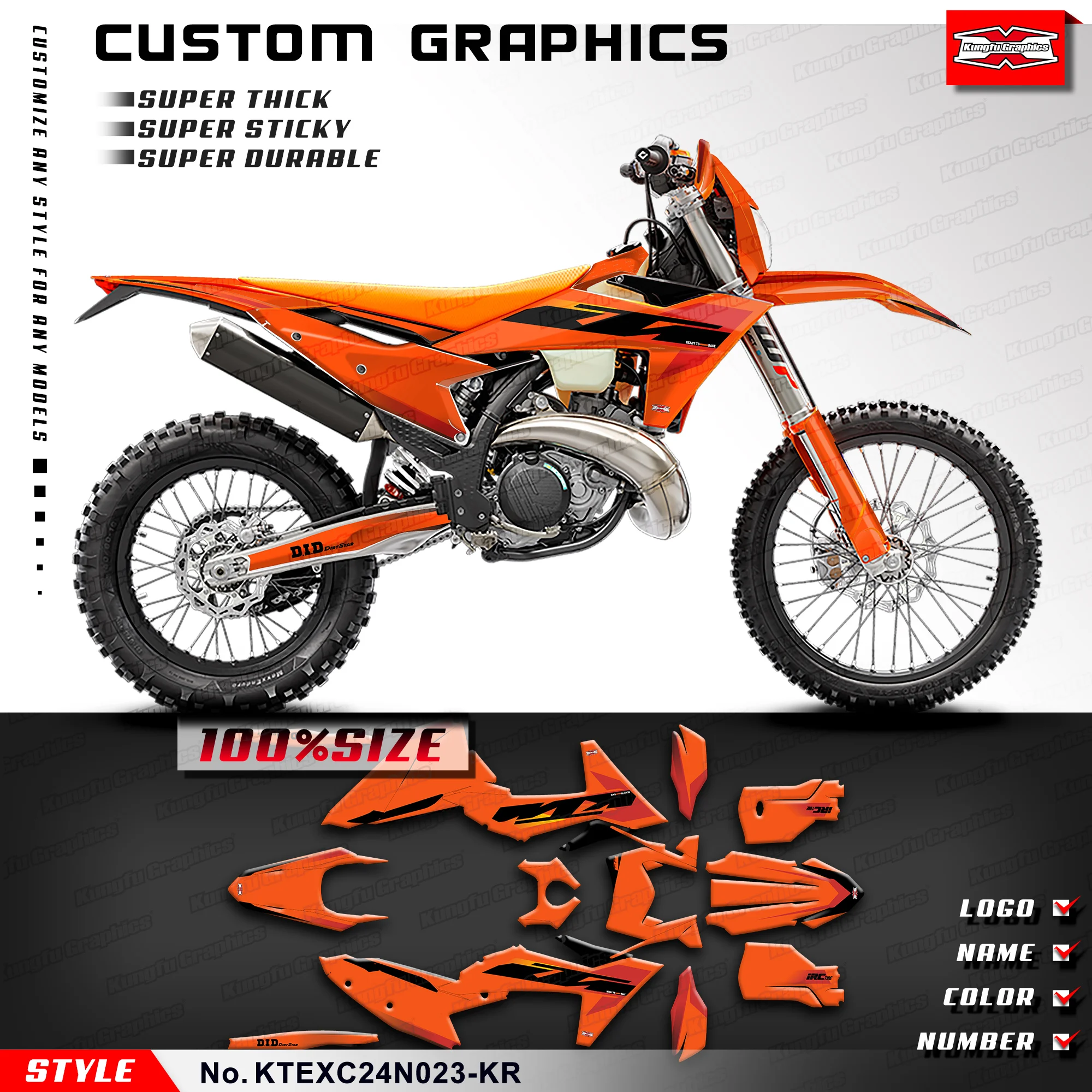 KUNGFU GRAPHICS Racing Graphics Stickers Set for KTM 150 250 300 350 450 500 EXC EXC-F XC-W XCW XCF-W 2024 2025, KTEXC24N023-KR