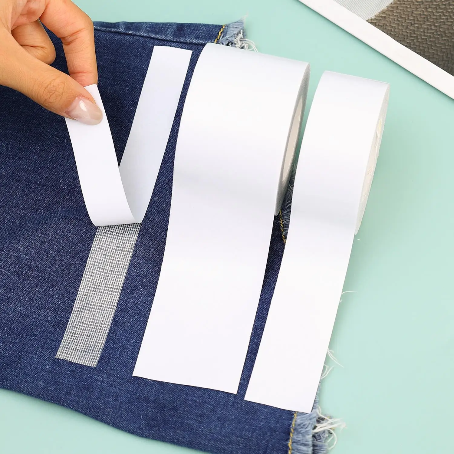 9M Self Adhesive Pants Hem Tape High Sticky Iron on Pant Fabric Tape for DIY Clothes Length Shorten Household Sewing Supplies