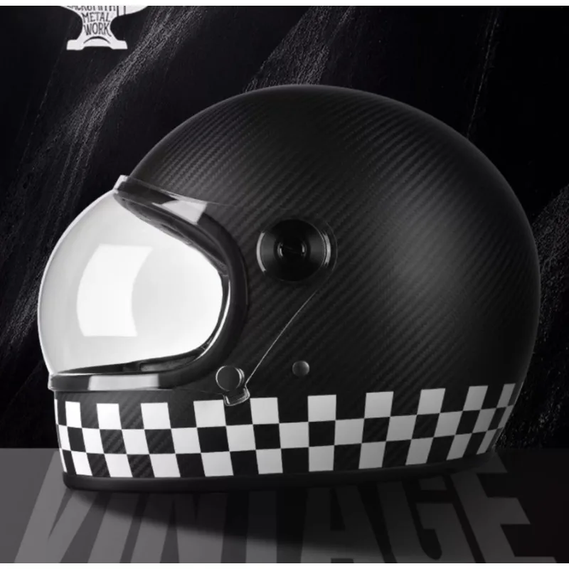 High strength and lightweight carbon fiber bubble lens full face helmet, For Retro Cruising Motorcycle Racing Protective Helmet