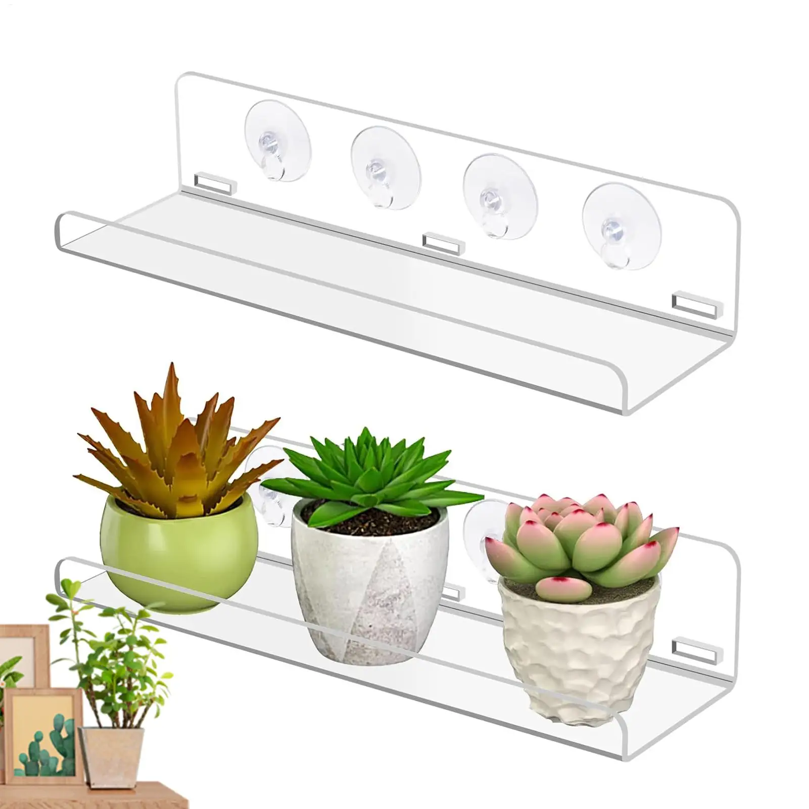 

Window Shelf for Plants 2 Pieces Clear Suction Cup Planter Stand Indoor Plant Display Rack for Home Apartment Nature Lovers
