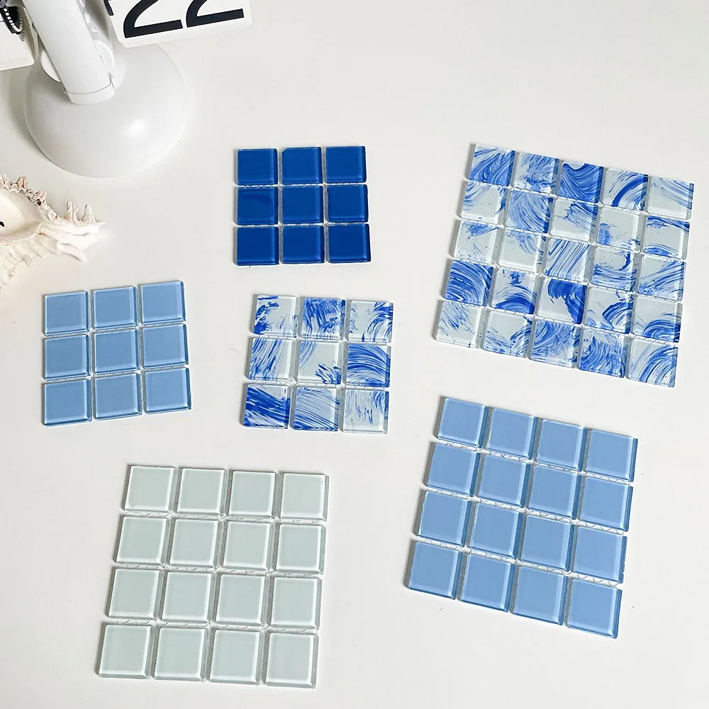 Simple Glass Coaster Set INS Style Tile Beverage Coasters Vibrant Home Decor Gift for Office Desk Bar Handmade Drink Cup Coaster