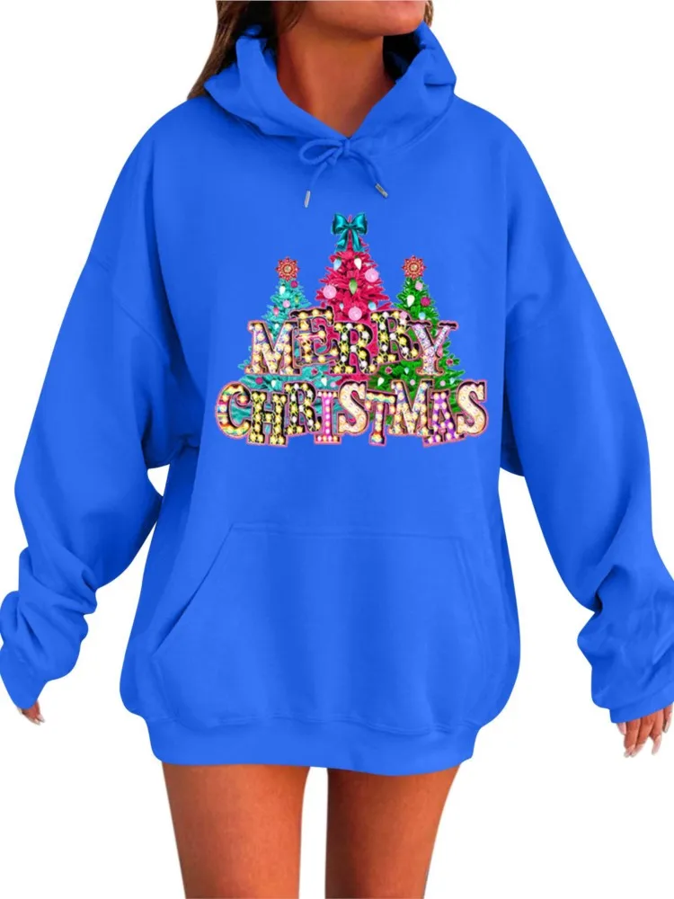 

Women Casual Hoodie Solid Pullover Street Personality Sweatshirt Autumn winter Christmas Pattern clothes Fashion Loose Hoodeds