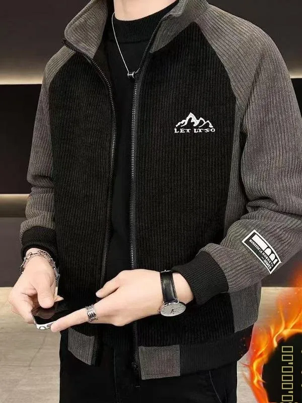 

Autumn Winter New Sle Men's Thiened Fce Lined Stand Collar Corduroy Jaet Casual Match All Seasons Windbreaker Coat