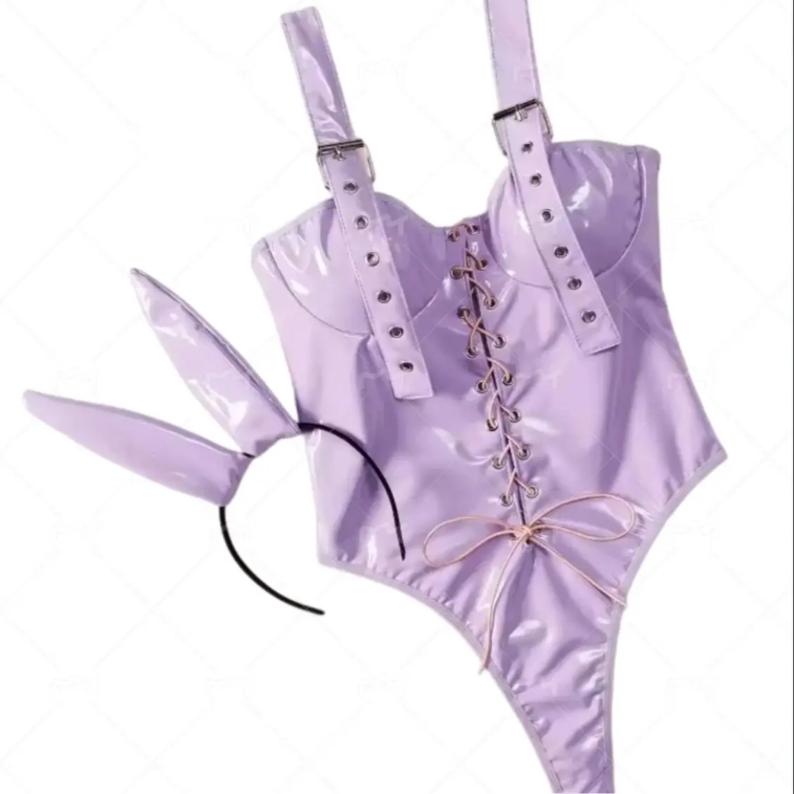 

Bunny Girl Sexy Lingerie for Women PU Leather High Waist Strap Sexy Bunny Girl Jumpsuit Female Erotic Underwear Set New