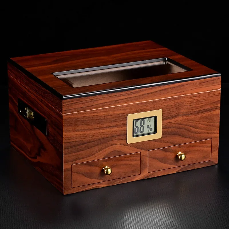 Cigar box cedar wood moisturizing box carbon fiber large-capacity storage cigarette box with humidifier and hygrometer