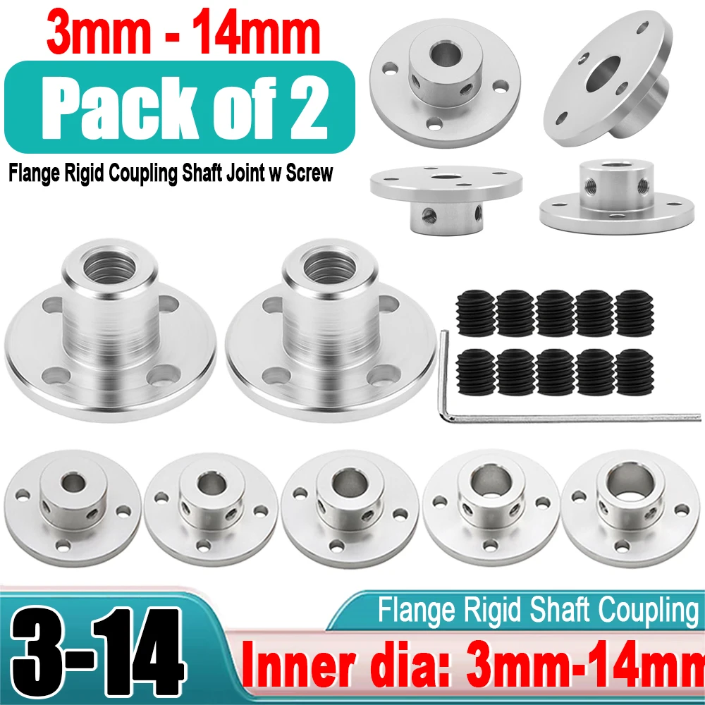 2 unidades de acoplamiento de eje rígido con brida, collarín de sujeción, conector de motor de 3 mm a 14 mm con tornillos y llaves