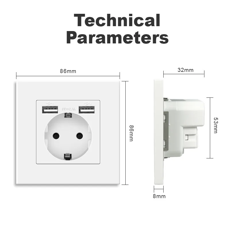 Plugue usb de parede nywp, muitos novos painéis de estilo, tomada de sala, ac 110v-250v 16a embutido na parede, plugue usb duplo padrão da ue