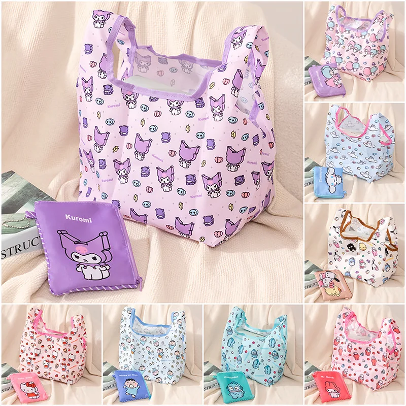 

Сумка для покупок большой емкости с рисунком Sanrio, повседневная складная портативная экологически чистая водонепроницаемая сумка для хранения Kuromi