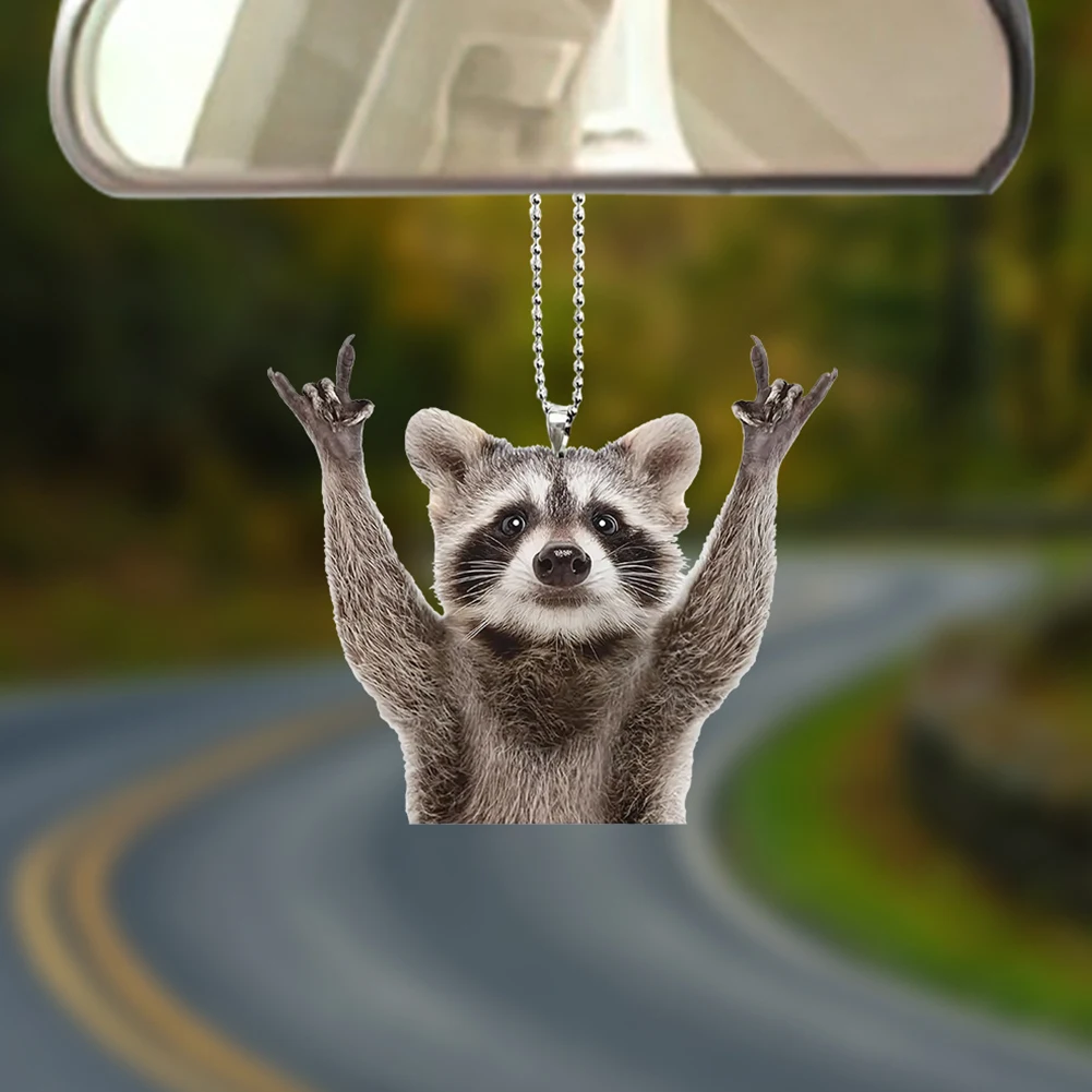 Procyon Lotor Keychain Acrylic Cute Raccoon Keychain Ring Procyon Lotor Rearview Mirror Hanging Decor Jewelry Accessory Gifts