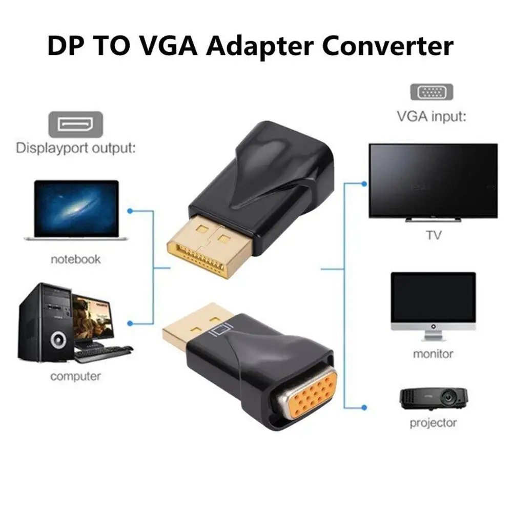 1080P DP To VGA HD Adapter DisplayPort To VGA Converter DP To VGA HD 1080P Converter For Computer To Projector Monitor