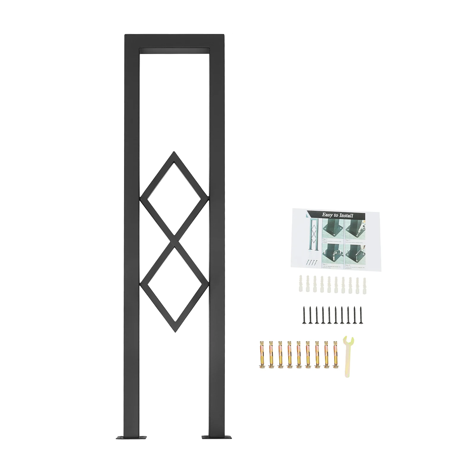 Corrimano per scale a forma di U in acciaio al carbonio nero, ringhiera per scale decorativa a forma di diamante, corrimano per scale a pavimento, 7,87 * 33,46 pollici