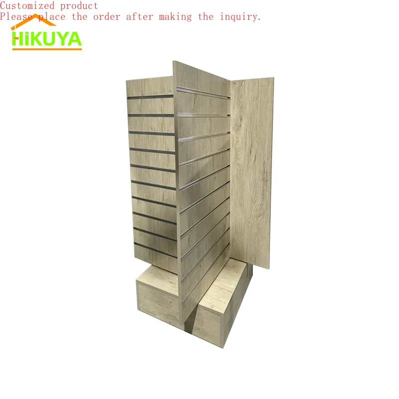 

Custom.HIKUYA Hot Sale Custom Rotatable MDF Slatwall Display Stand