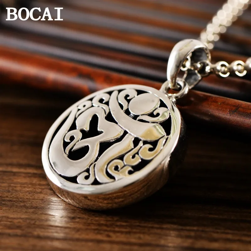 BOCAI New S925 Sterling Silver Retro Personalized Sanskrit Hollow Out Immortal King Pendant Men's Gift