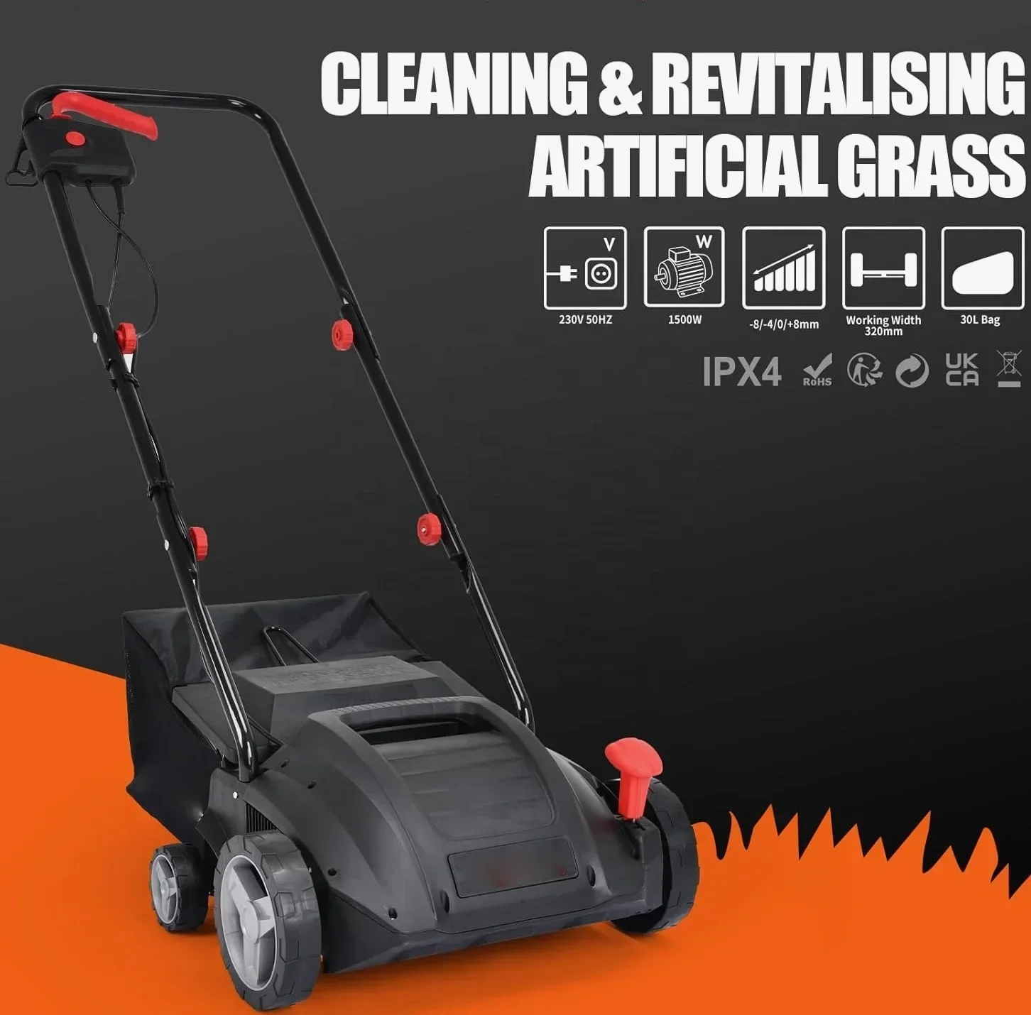 1500W 13inch Synthetic Artificial Grass Cleaner Lawn Sweeper Power Brush Machine Cleaning  Brushing Machine for Artificial Grass