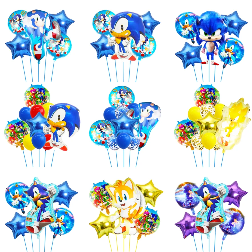 Cartoon Sonic Birthday Theme Latex Glitter Balloon Set Children's Party Background Decoration Hedgehog Aluminum Foil Balloon Toy