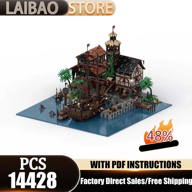 City Street View Moc Building Blocks Military Pirate Warship City Technical Bricks DIY Assembly Construction Toys  Holiday Gifts