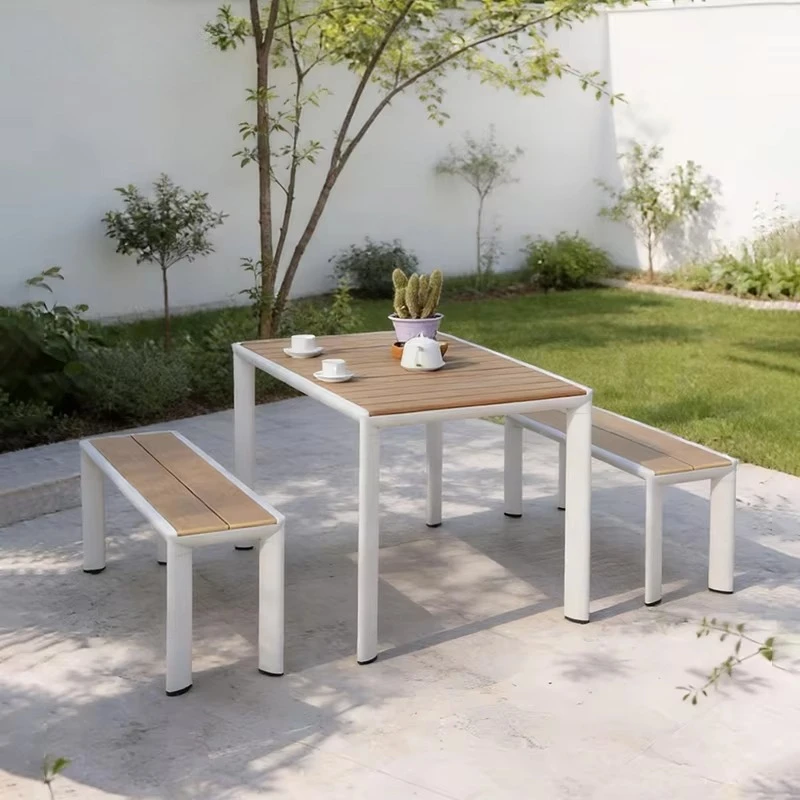 Customize Patio Villa Garden Hotel Furniture Project Metal Dining Table and Garden Benches Chair Aluminum Outdoor Tables Set