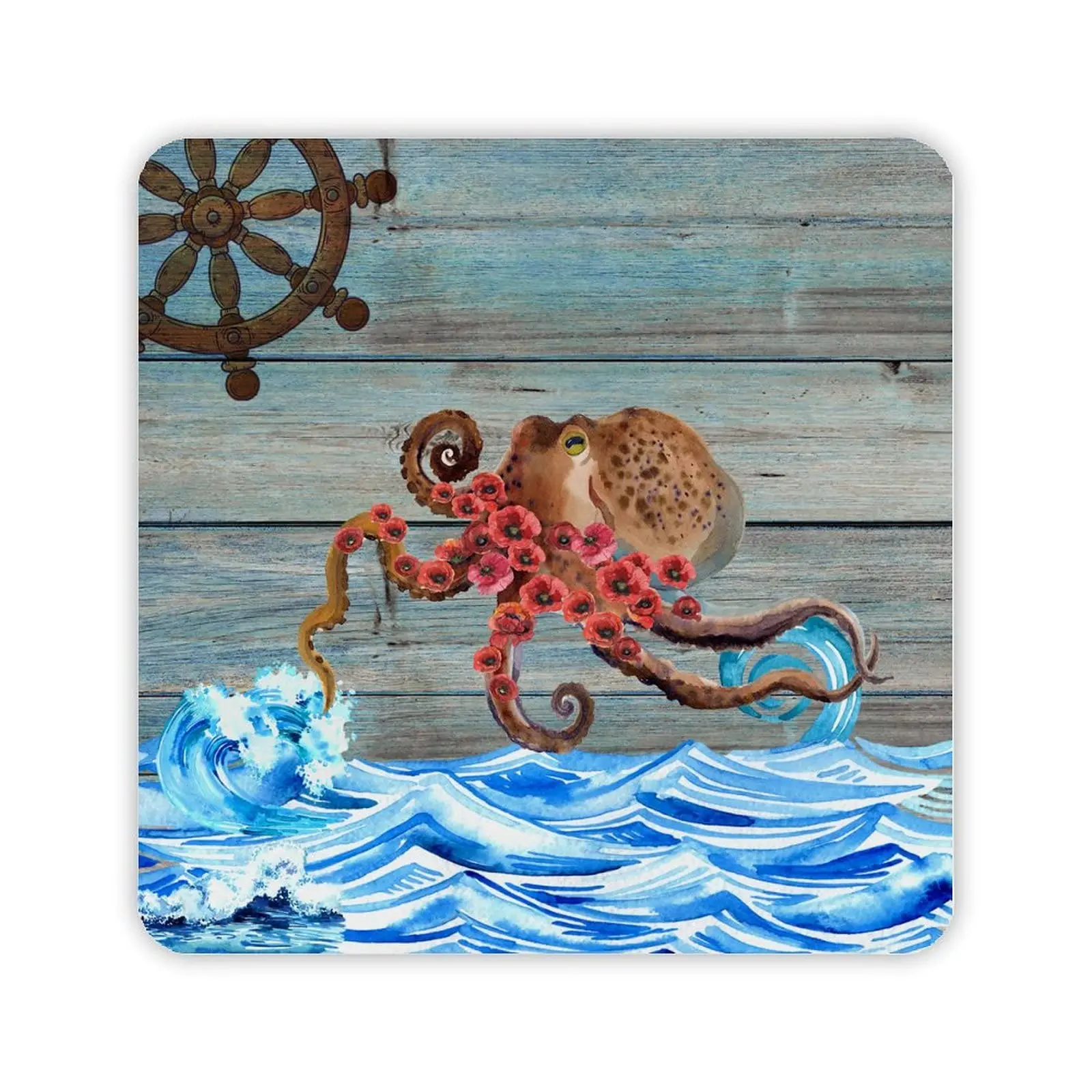 Colorful Octopus Tin Sign Blue Ocean Waves Metal Plaque Antique Ocean Life Sign Decor Aluminum Sign Vintage Bathroom Hanging Pos