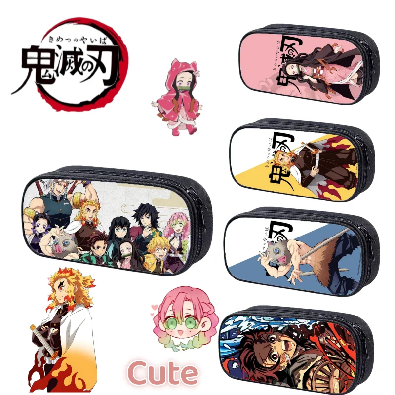 

Новый стильный пенал большой емкости Demon Slayer Kamado Tanjirou Kamado Nezuko, водонепроницаемый многослойный студенческий канцелярский ящик