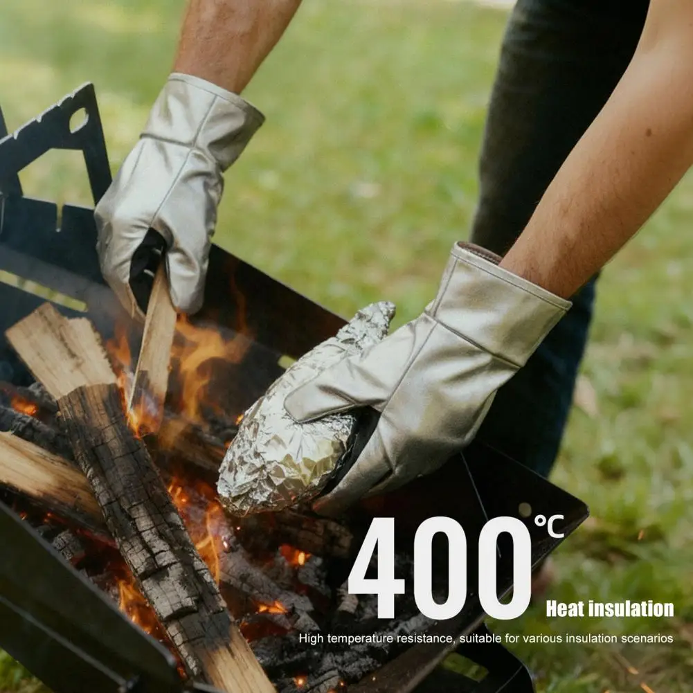 

Hiking Protective Gloves 2pcs Heat Resistant Gloves Aluminum Foil Palm Mittens Anti-scald Outdoor Work Grip for Safety