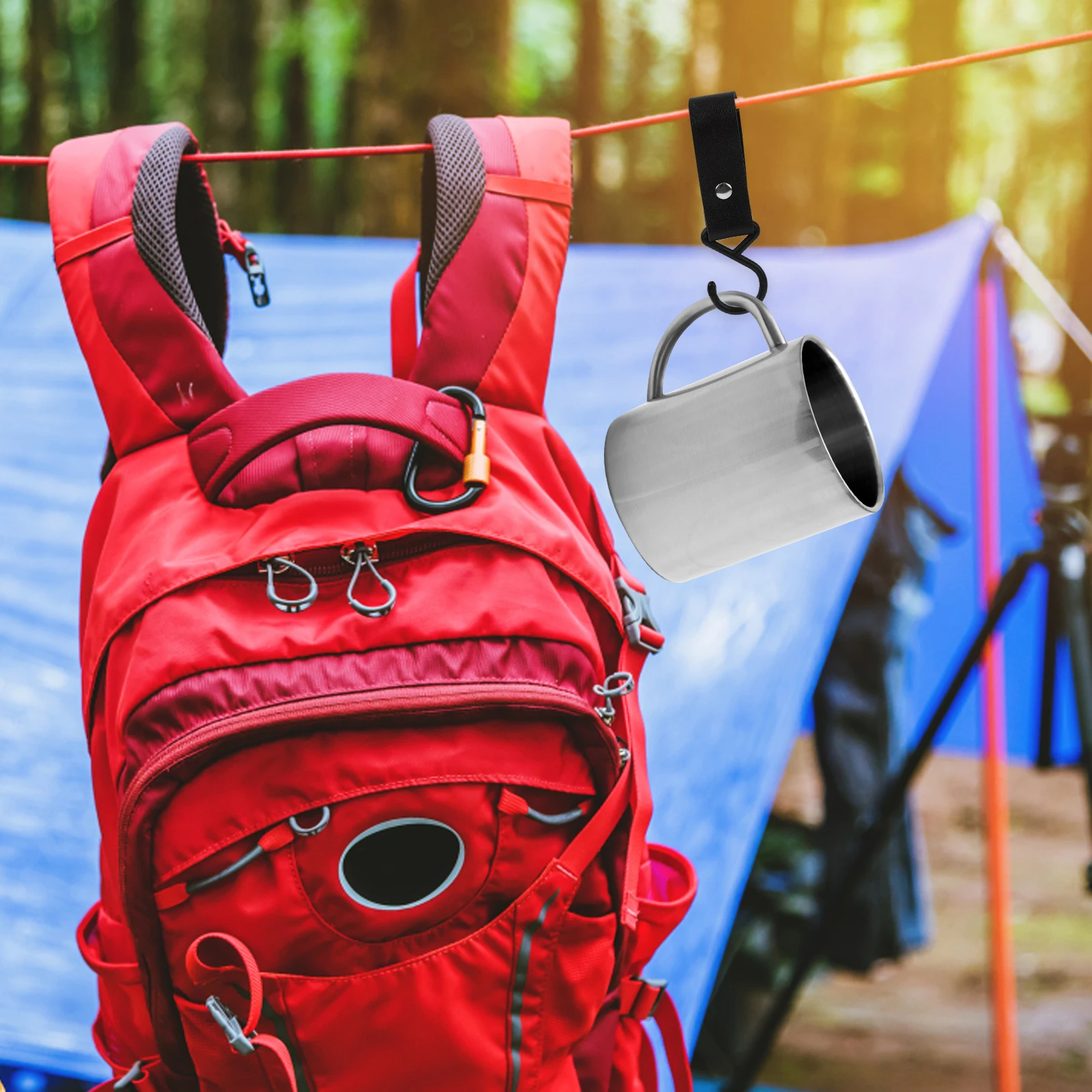 

10pcs Tent Hooks Camping Cookware Clothes PU Hanger Outdoor Drying Lanyard Utility Ring Kitchen Lantern Light Holder