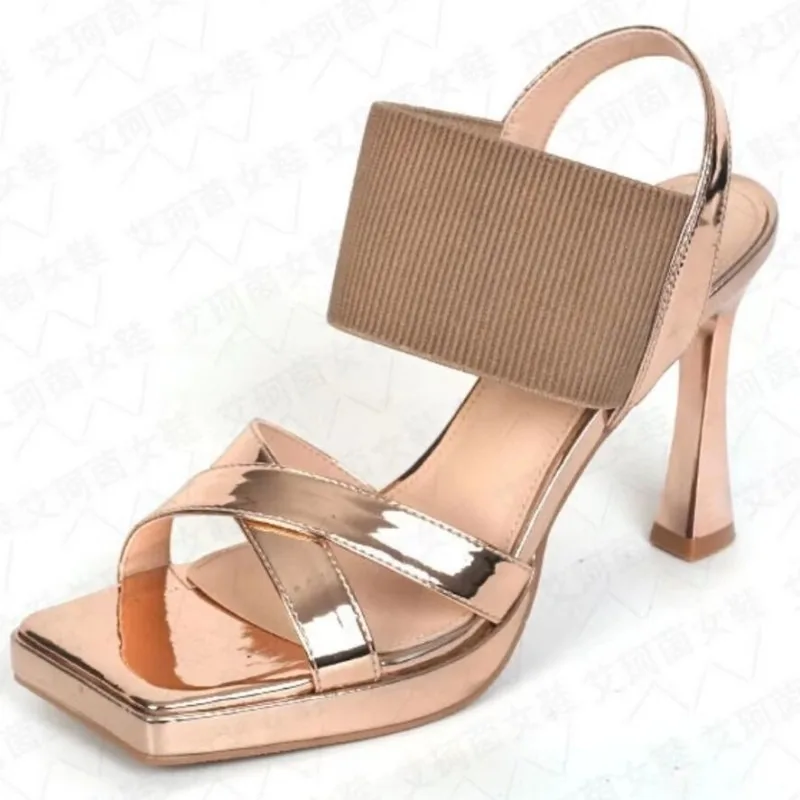 

Women Fashion Sandals Summer Square Toe High Heels Fashion Solid Colour Comfortable Casual Banquet Shoes Zapatos Para Mujer