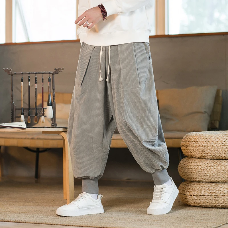 

2023 Men Winter Solid Color Corduroy Pants Fashion Thick Oversized Harem Sweatpants Women Warm Casual Loose Crotch Hip-Hop Pants