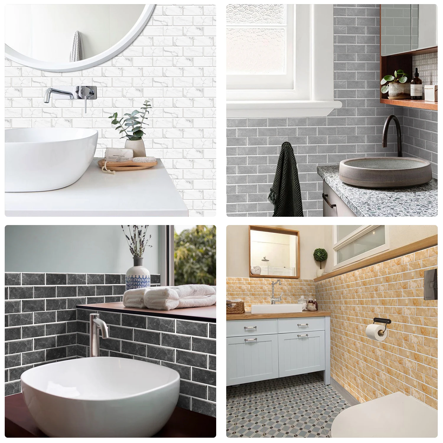 

Marble Brick Self-Adhesive Wall Tiles 30x15cm Waterproof Peel and Stick Backsplash 6/12/24/48 PCS for Kitchen Bathroom Decor