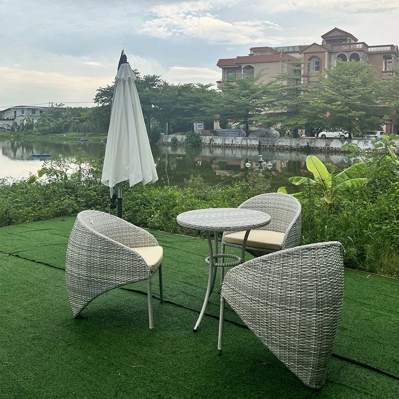 

Outdoor Garden Scenic Area Courtyard Rattan Tables and Chairs Outdoor Seaside Bar Hotel Cafe Aluminum Alloy Furniture