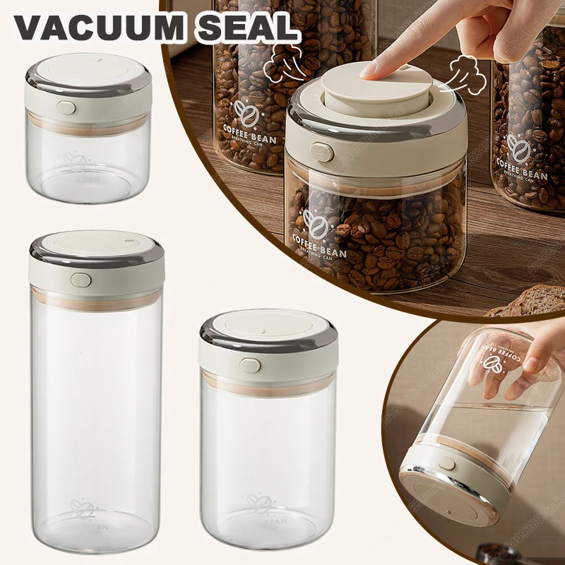 Glass Vacuum Seal Container Coffee Bean Canister Moisture-proof Coffee Bean Storage Can Large Capacity Tea Coffee Dispensing Jar