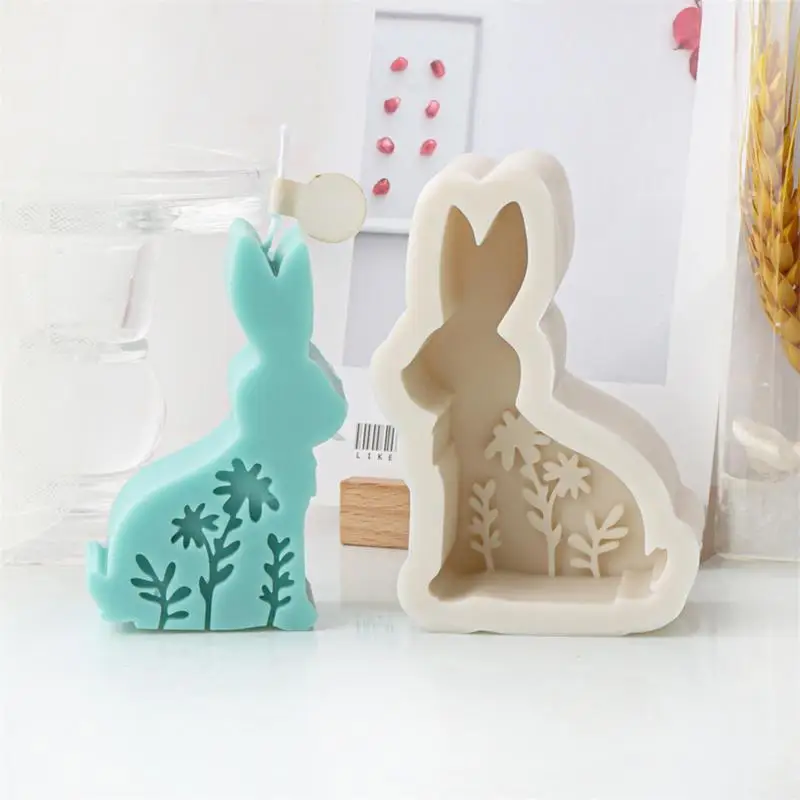 Easter Rabbit Candle Mold Rabbit Soap Mold DIY Aromatherapy Candle Embossed Flower Standing Scented Desk Decoration Accessories