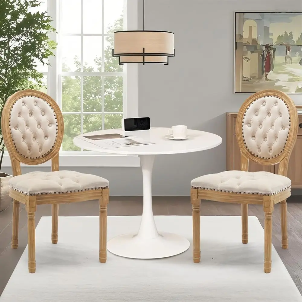 

Компактный круглый обеденный стол диаметром 31,5 дюйма с 2 мягкими стульями – компактный бежевый бархатный набор для небольших кухонь