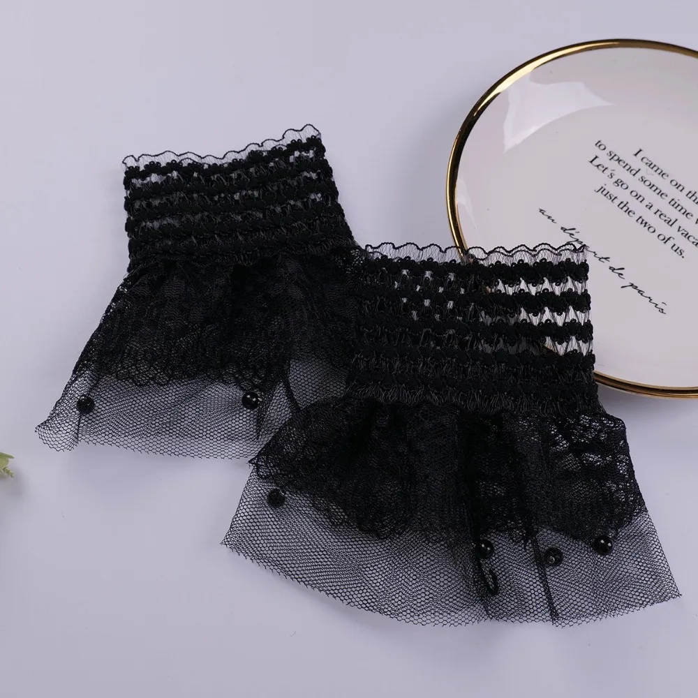 

New Mesh Pearl Fake Cuff Detachable White Black False Sleeve Cuffs Lace Cuff Photography Props