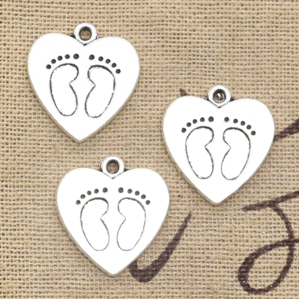 8pcs Charms Heart Foot Prints 19x18mm Tibetan Silver Color Pendants DIY Antique Making Handmade DIY Findings Crafts Jewelry