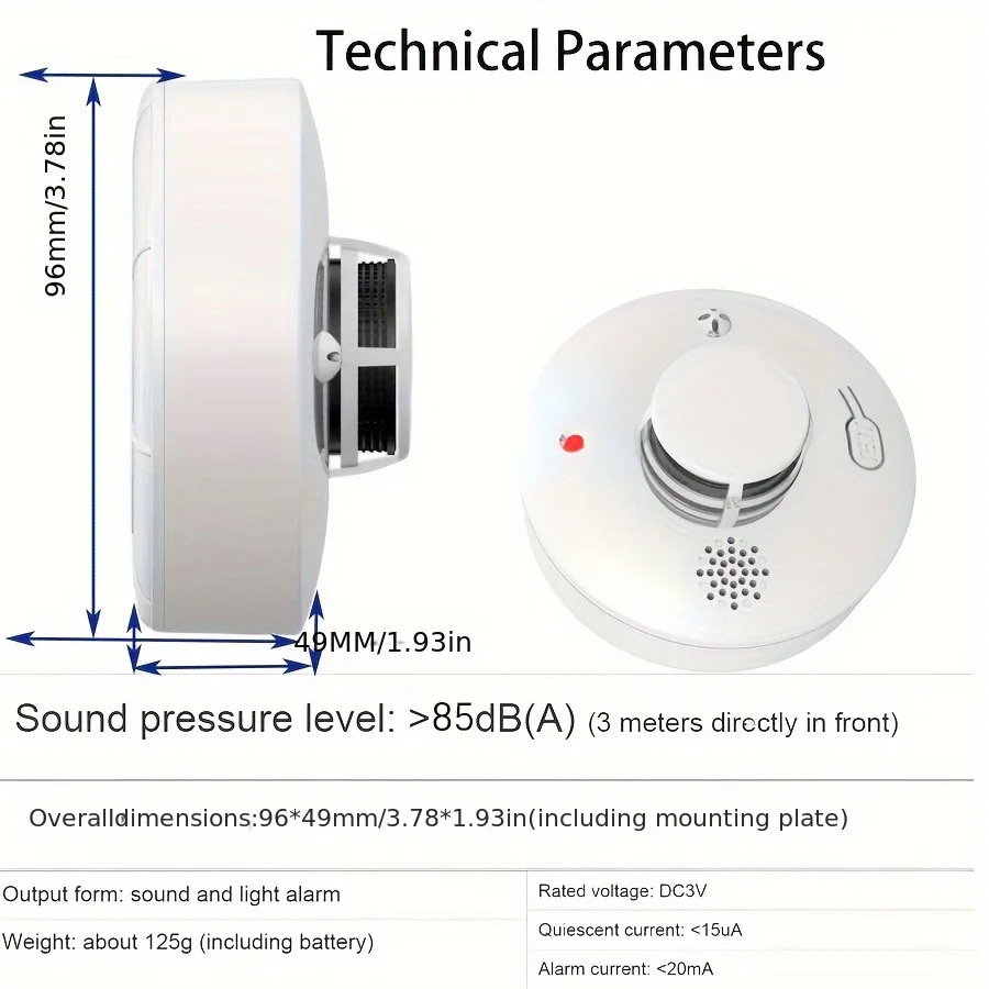 85DB Фотоэлектрический датчик дыма - высокочувствительный пожарный детектор для спальни, кухни, прихожей, офиса, батареи в комплект не входит