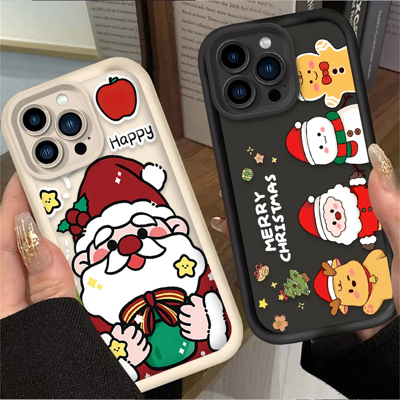 Cute Father Christmas Silicone Case for iPhone 16 15 14 13 12 11 Pro Max XS X XR 8 7 6S Plus SE 2020 Protection Soft Back Cover