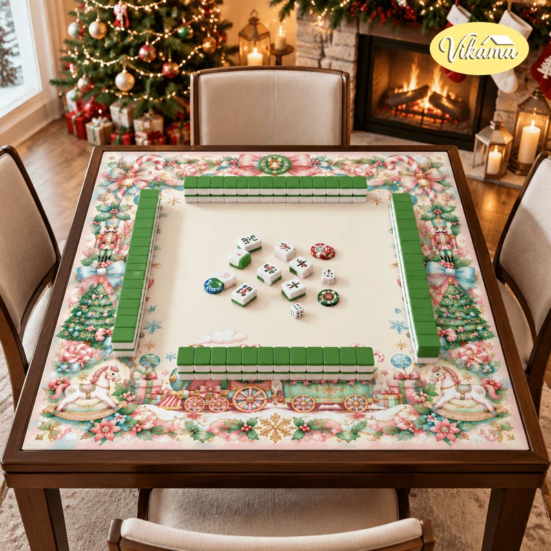 VIKAMA christmas train mahjong mat non slip washable game table cover for family game night living room decor holiday party gift