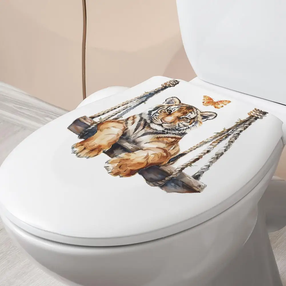 Easy Peel Toilet Sticker Swing Tiger Toilet Sticker Removable Waterproof Pvc Wall Art Decal for Room Bathroom Cute for Toilet